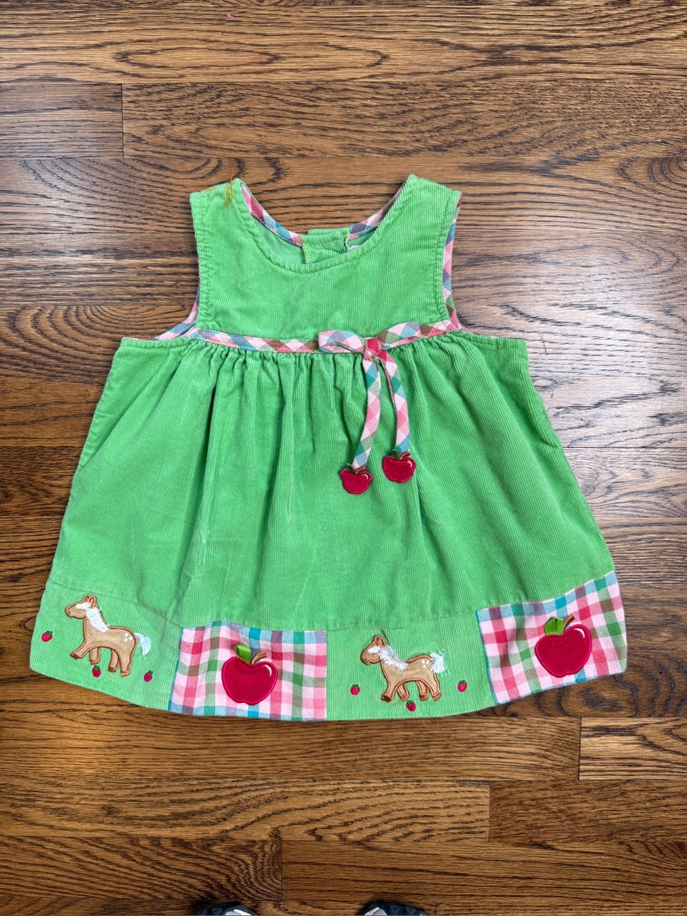 Chantilly Place Vintage Girls Corduroy Dress with Horse & Apple Appliqué 18M